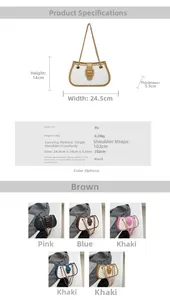 Detail showing dimensions and material specifications of the quilted chain crossbody bag