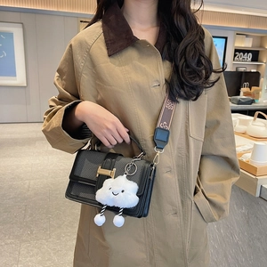 Chic two-tone crossbody square bag with metal H-buckle and decorative cloud charm