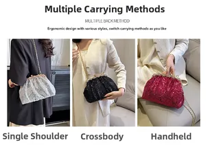 Glitter sequin shell bag shown in three styles: shoulder, crossbody, and handbag wear