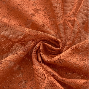 French retro burnt orange hollow lace curtain fabric with elegant floral crochet patterns