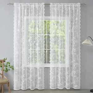 French Rose Floral Lace Curtains Sheer Window Drapes Scalloped Edge Rod Pocket Elegant Breathable Polyester