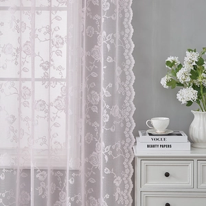 French style light pink rose lace curtain with scalloped edges for elegant home decor