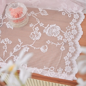 French style white floral lace curtain with rod pocket and scallop edge for home decor