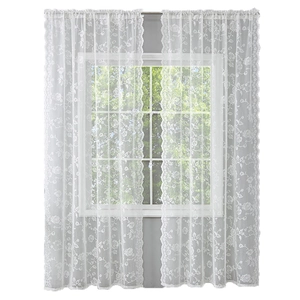 French style white lace curtains with rose floral patterns and elegant scalloped edges