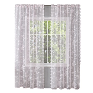 French style white rose lace curtains with scalloped edges for elegant window decor