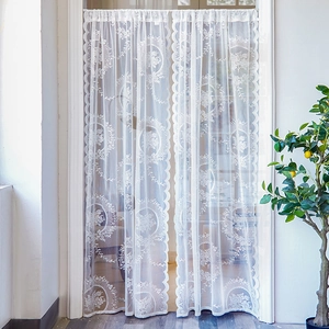 Elegant French white lace door curtain with floral embroidery for home decoration partition