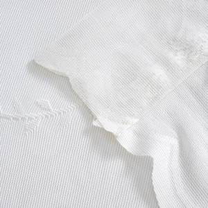 French vintage white lace door curtain with intricate honeycomb mesh and wavy embroidery