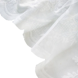 French vintage white floral lace door curtain with delicate embroidery and scalloped edges