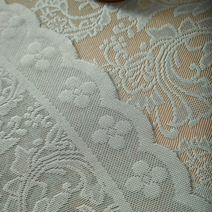 French pastoral round lace tablecloth with floral patterns and ruffled edges in grey green
