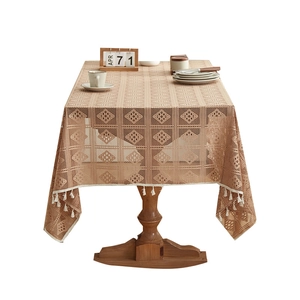 Bohemian hollow-out rectangular knit tablecloth with geometric patterns and tassels