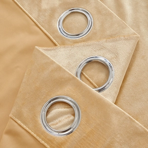 Champagne velvet blackout curtains with silver metal grommets for modern living rooms
