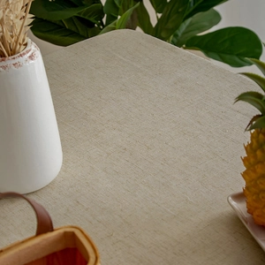 Linen texture rectangle tablecloth in beige with rustic weave for dining room decor