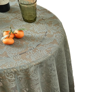 French country lace round tablecloth with morandi blue floral pattern and ruffles