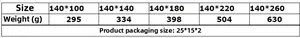 Size chart table for Nordic lace tablecloth showing dimensions and weights for various options