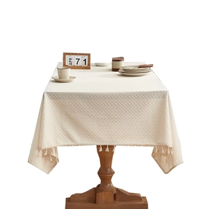 Japanese style rectangular woven tablecloth with V-pattern knitting and fringe tassels