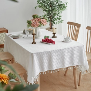 Tablecloth Cotton Linen Polyester Herringbone Pattern Tassels Japanese Retro Nordic Minimalist Rectangle Dustproof Decorative