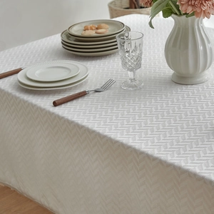 Japanese retro beige tablecloth with herringbone pattern for rectangular dining tables