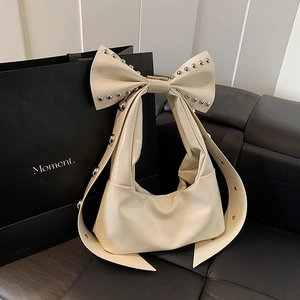 Bowknot Rivet Underarm Bag Shiny PU Leather Fashion Shoulder Handbag Y2K Sweet Cool Style For Women