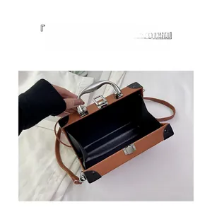 Interior view of vintage radio box bag showing spacious storage and dark fabric lining