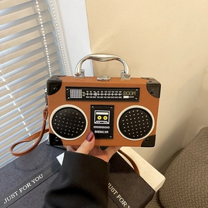 Retro Radio Shaped Crossbody Bag PU Leather Vintage Novelty Handbag For Women With Metal Accents And Adjustable Strap