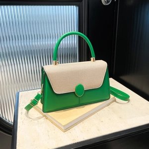 Women Crossbody Bag PU Leather Woven Fabric Contrast Color Top Handle Small Square Handbag Chic Fashion Stylish Elegant