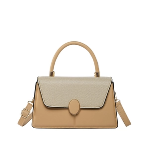 Two-tone minimalist crossbody handbag with textured fabric and top handle in beige