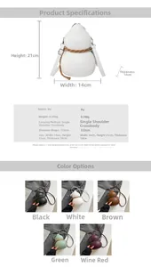 Spécifications détaillées de taille du sac en bandoulière en forme de gourde multi-couleurs