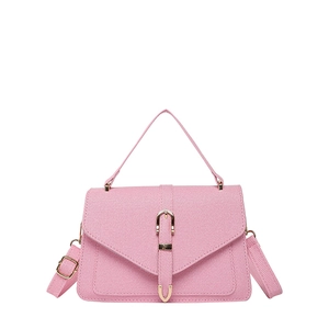 Pink minimalist crossbody phone bag with gold metal buckle and textured fabric