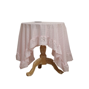 Pink Nordic lace tablecloth with vintage hollow pattern and elegant scalloped edges