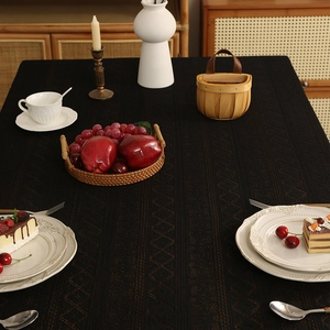 Nordic black rectangular tablecloth with embossed diamond pattern for luxury dining decor
