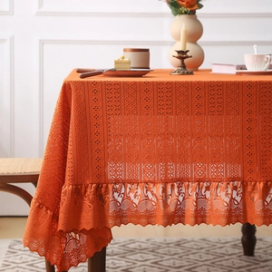 Nordic caramel lace tablecloth with vintage crochet patterns and pleated ruffle edges