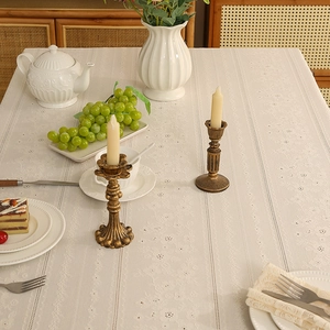 French vintage beige floral lace tablecloth with hollow stripes for dining table