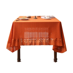 Nordic orange lace tablecloth with hollow patterns and elegant ruffled edges