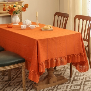 Nordic Retro Lace Tablecloth Polyester Hollow Out Jacquard Ruffled Edge Decorative Dining Table Cover For Home Kitchen