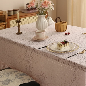 French vintage lace tablecloth with elegant diamond patterns and romantic scalloped edges