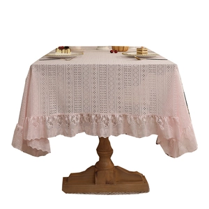 Nordic light luxury pink lace tablecloth with hollow patterns and ruffled edges for dining tables