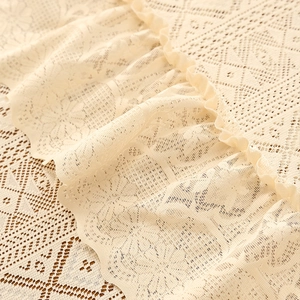 Nordic luxury beige lace tablecloth with geometric mesh and floral ruffle edge details