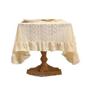 Nordic luxury retro lace tablecloth with hollow diamond grid and ruffle edge