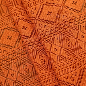 Luxurious orange lace tablecloth with vintage crochet hollow diamond patterns