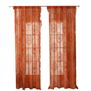 Cortinas de encaje naranja estilo francés con bordado floral y diseño semitransparente