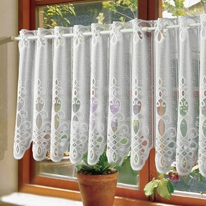White Lace Coffee Curtain Rod Pocket Jacquard Sheer Half Curtain For Kitchen Cabinet Door Decorative Nordic Style