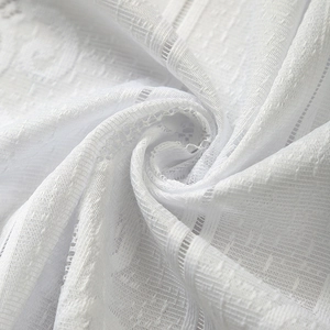 White lace cafe curtain with vintage floral jacquard pattern for kitchen or window