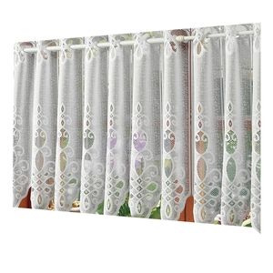 White lace cafe curtain with hollow floral patterns and eyelet top for kitchen windows
