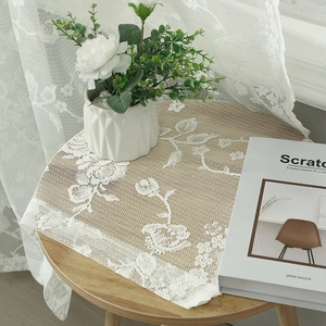 French style white lace curtain with floral embroidery and elegant scalloped edges