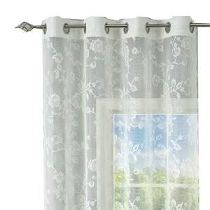 French white rose lace curtain with elegant floral patterns and silver grommet rings