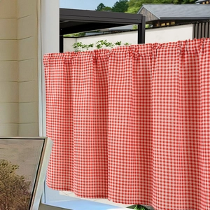 Fresh red and white checkered fabric cafe curtain with rod pocket for kitchen windows