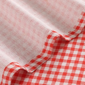 Linen door curtain with lemon print and red gingham border for kitchen and bedroom