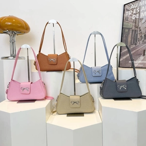 Chic baguette shoulder bags with silver bow buckles in five trendy colors for women