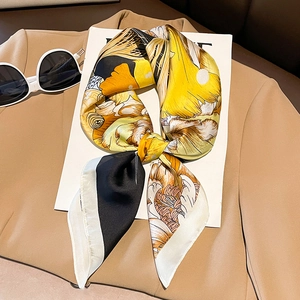 Women Elegant Satin Square Scarf Floral Print Faux Satin Neck Wrap Headband Fashion Accessories