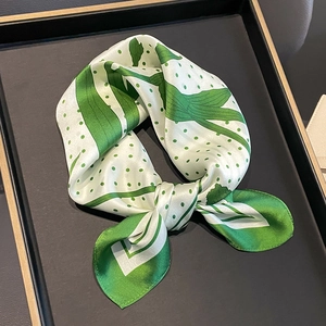 Mulberry Satin Square Scarf Floral Polka Dot Print Elegant Neck Scarf Fashion Head Scarf For Women Office